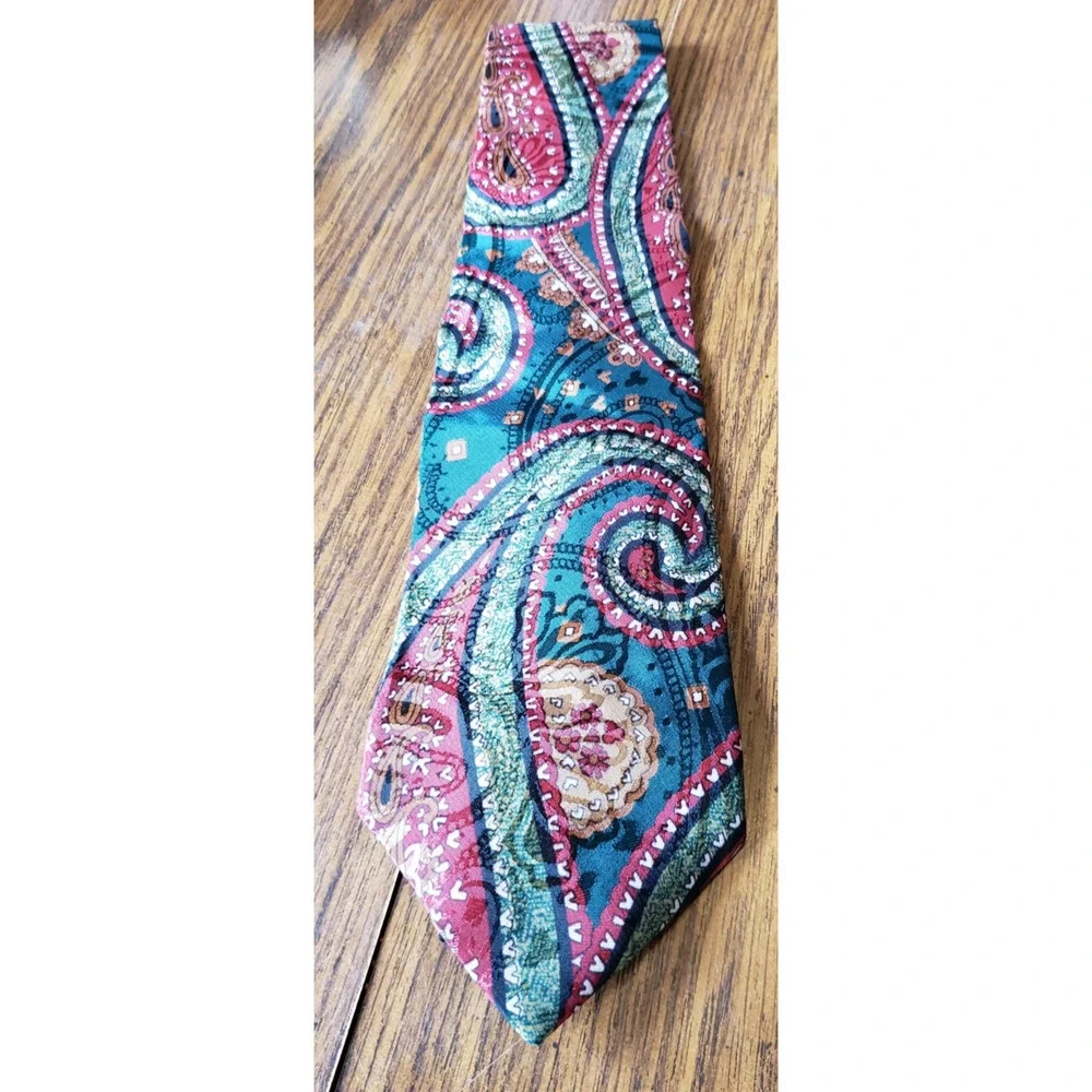 Hunting Horn Blue and Red Abstract Colorful Paisley Necktie Tie